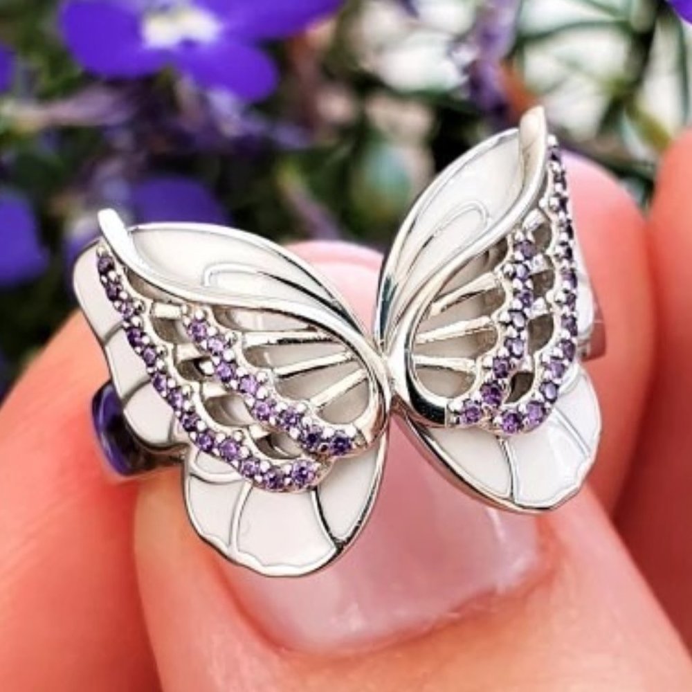💞 Sweet White Butterfly Anillos Silver Plated Ring for Women/Girl, UNVN12339 - Picture 2 of 7